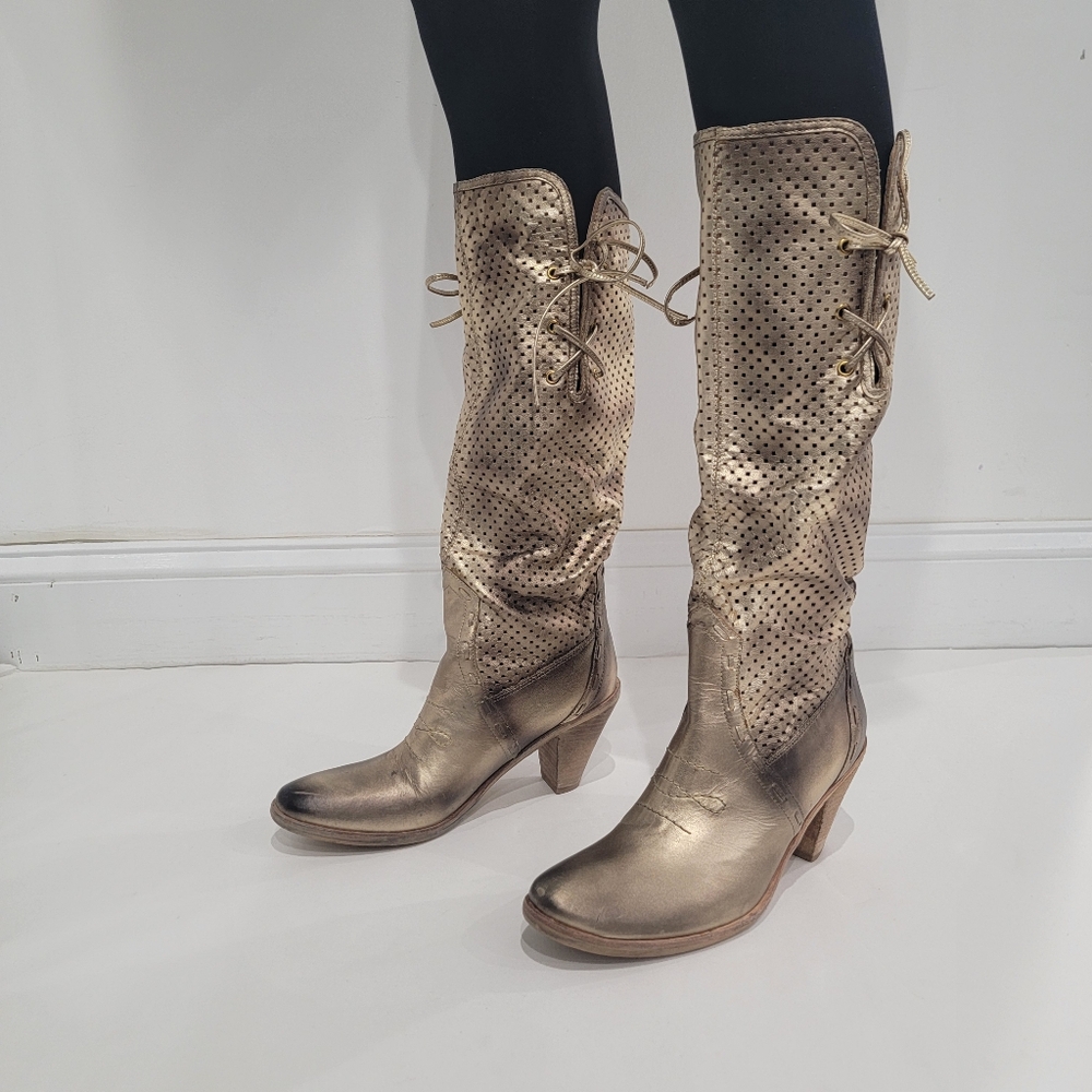 Aldo Gold Bronze High Cowboy Boots Size 8.5